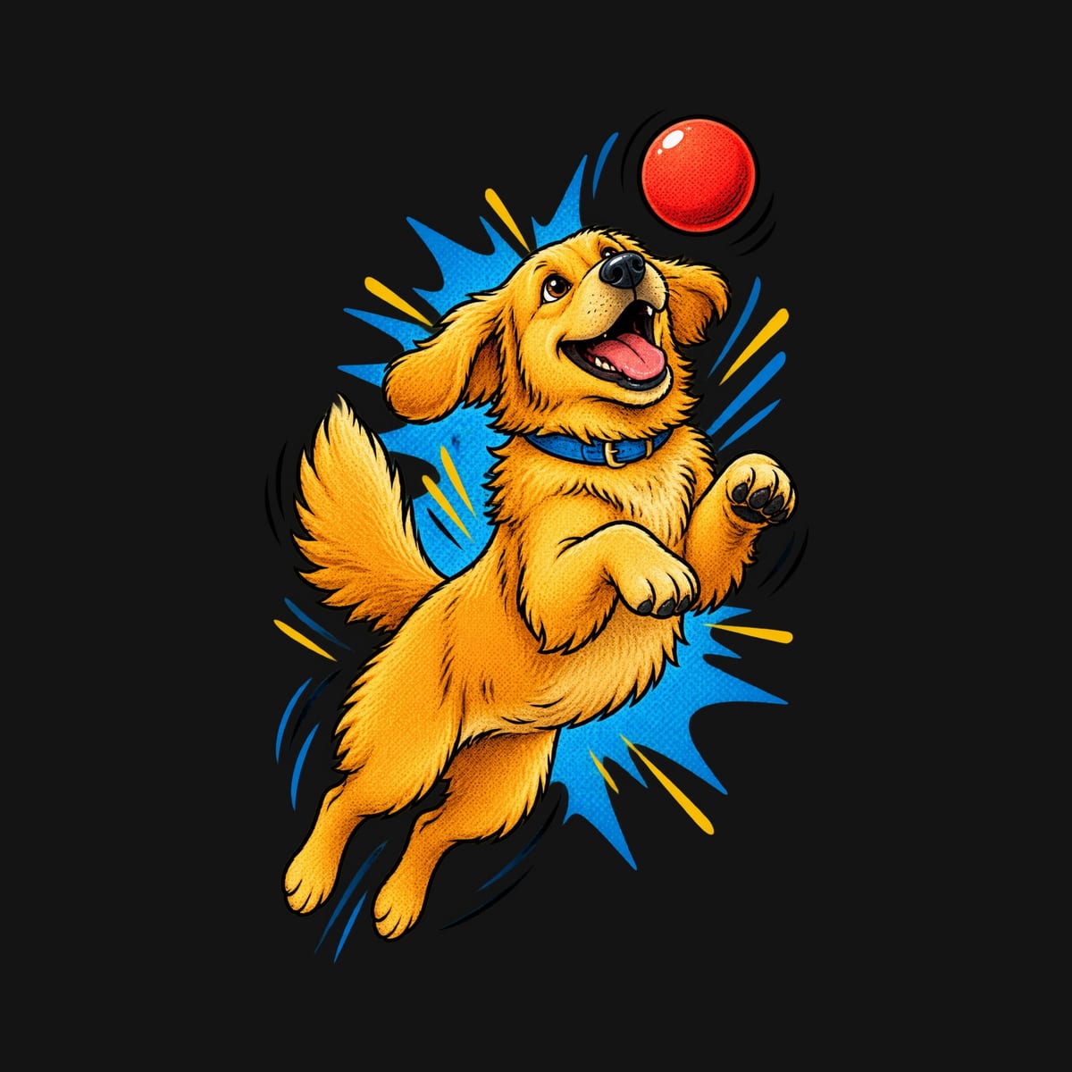 Koszulka dla chłopca z golden retrieverem czarna komiksowy styl, zdjęcie 2