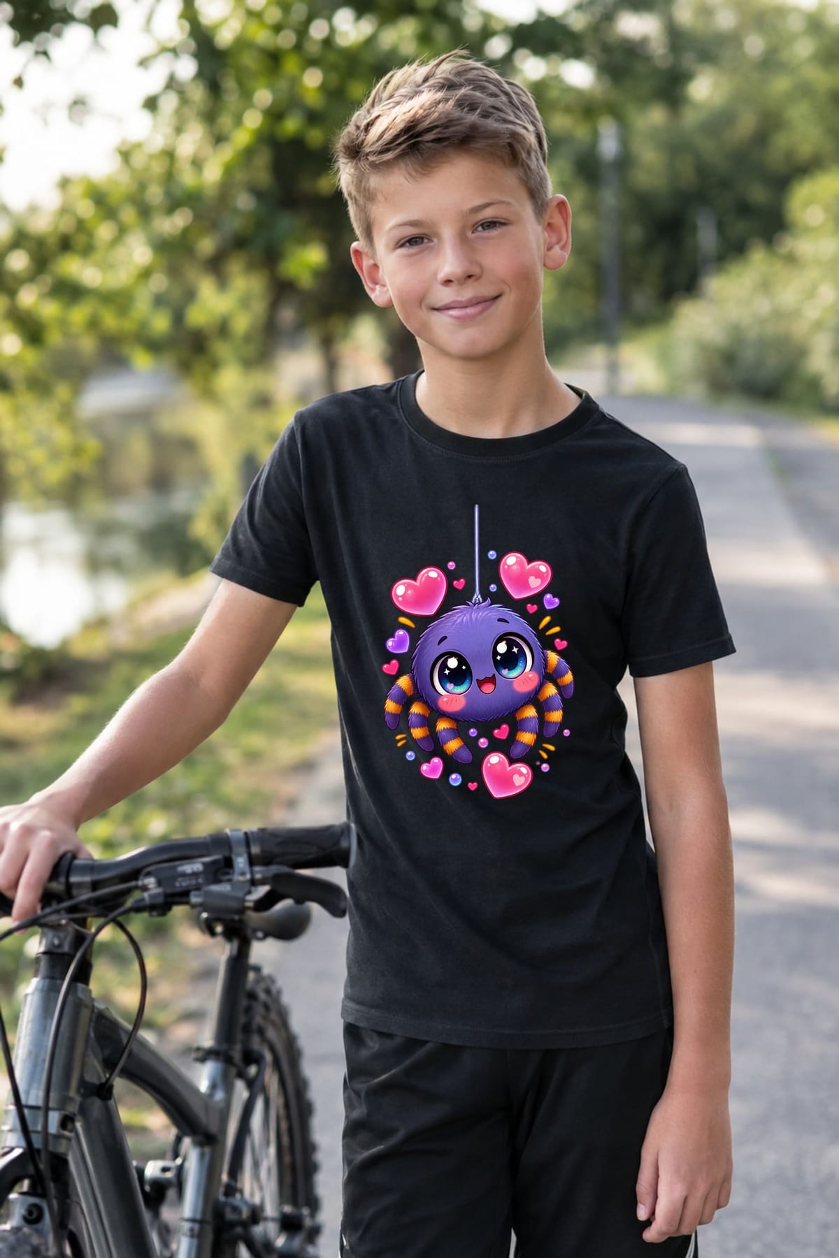 Koszulka z pająkiem dla chłopca czarna słodki styl kawaii, zdjęcie 6