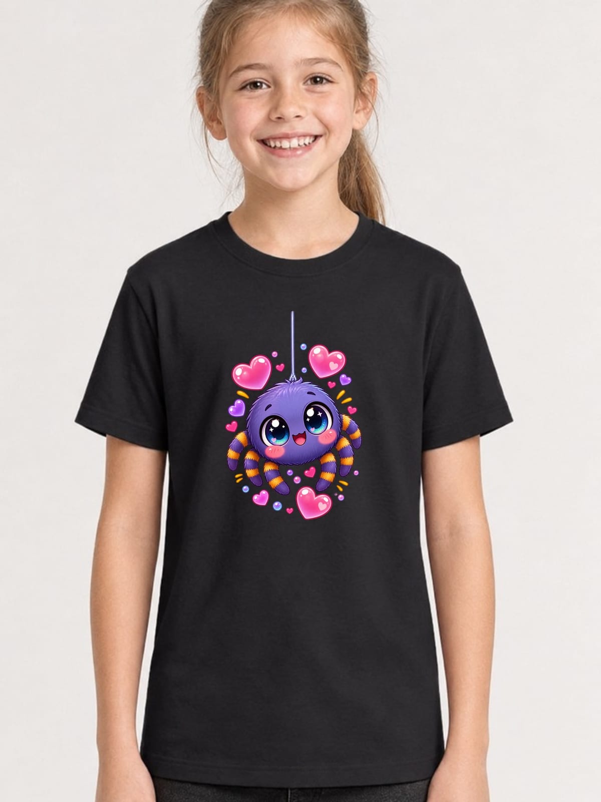 Koszulka z pająkiem dla dziewczynki czarna słodki styl kawaii, zdjęcie 1