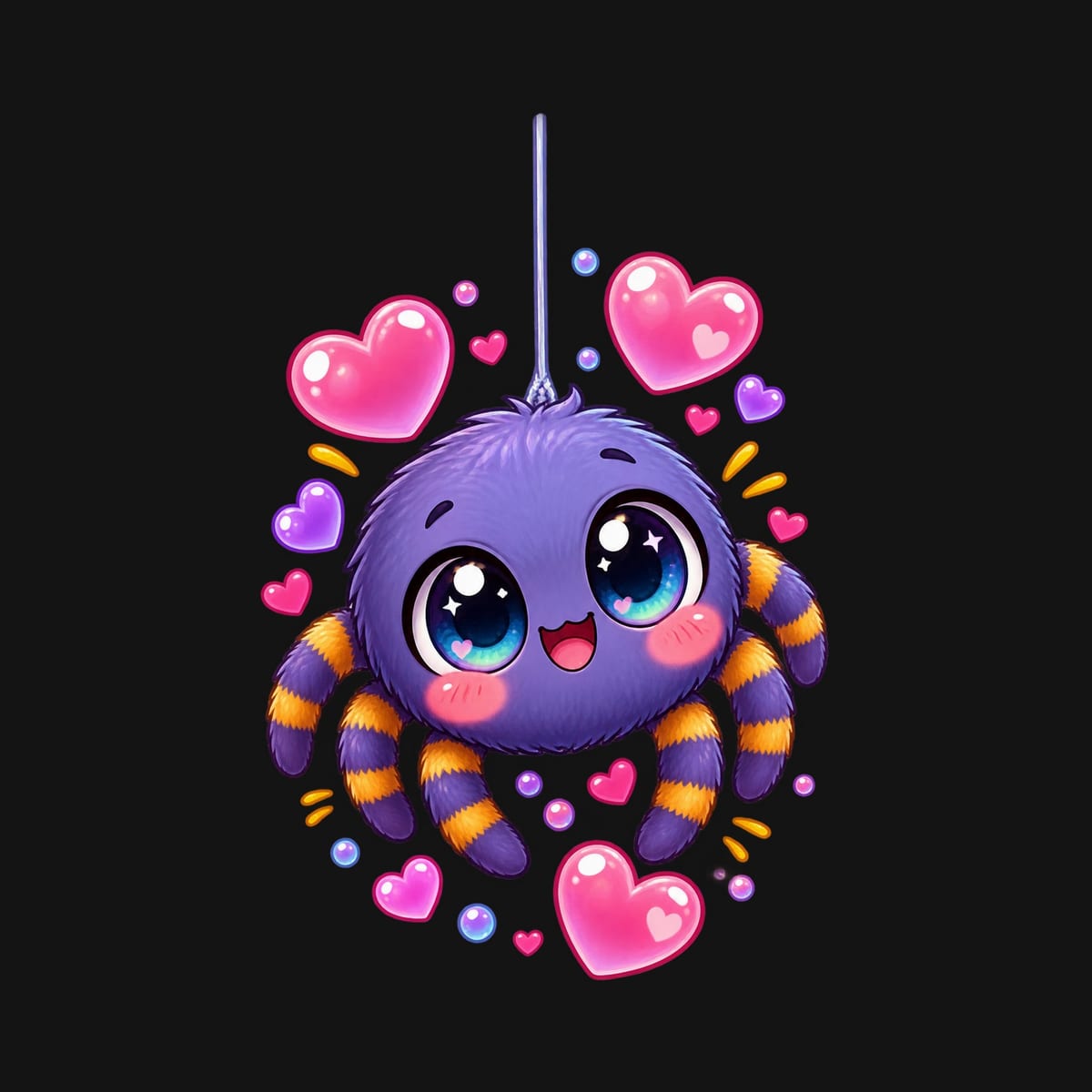 Koszulka z pająkiem dla dziewczynki czarna słodki styl kawaii, zdjęcie 2