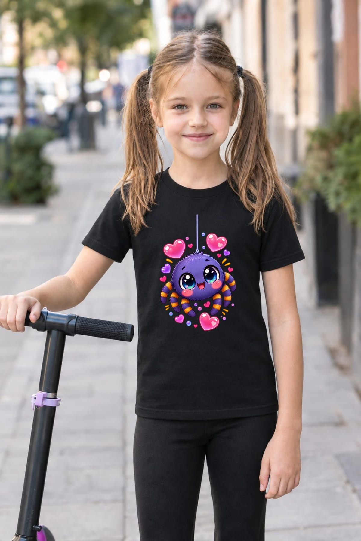 Koszulka z pająkiem dla dziewczynki czarna słodki styl kawaii, zdjęcie 8