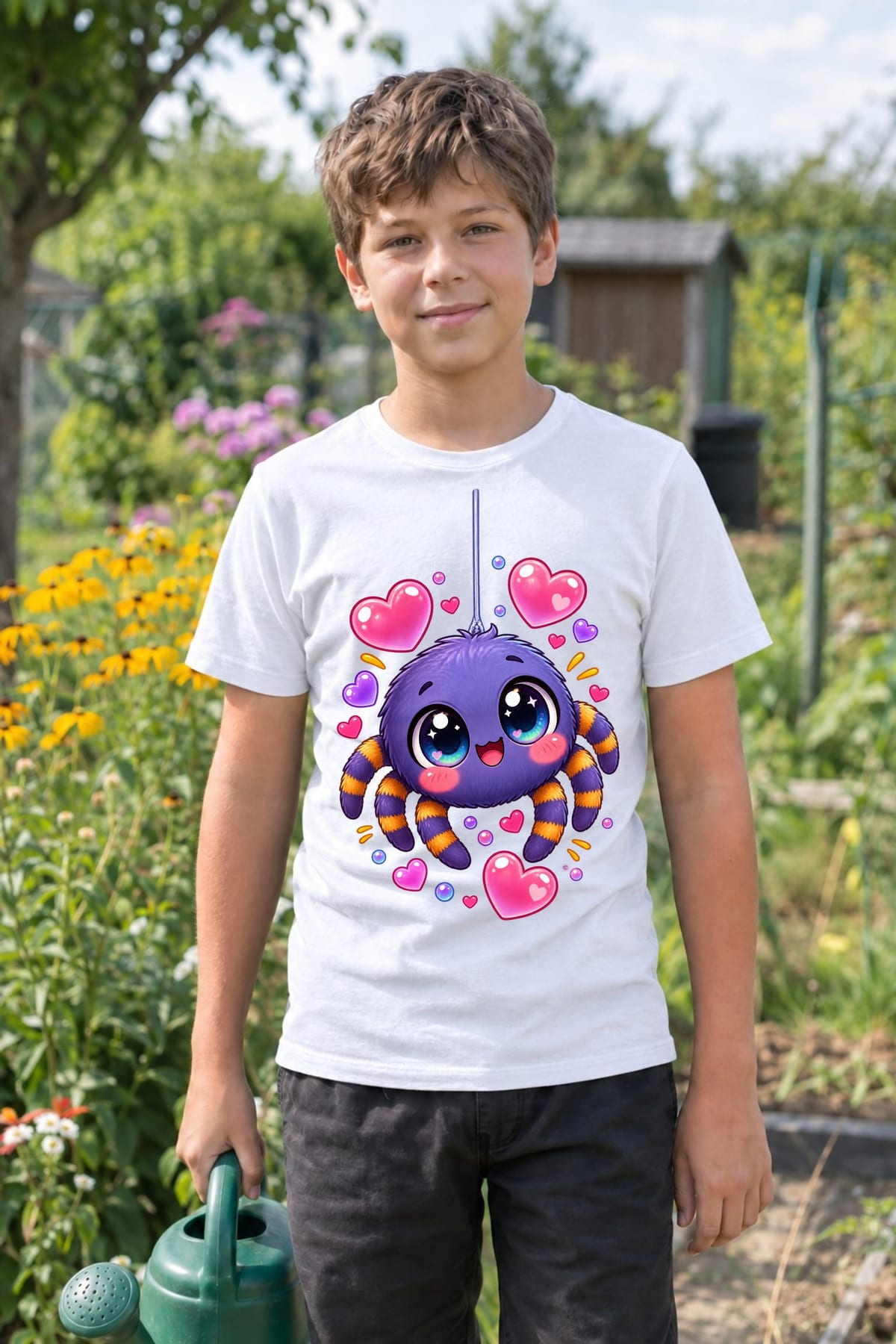 Koszulka z pająkiem dla chłopca biała słodki styl kawaii, zdjęcie 7
