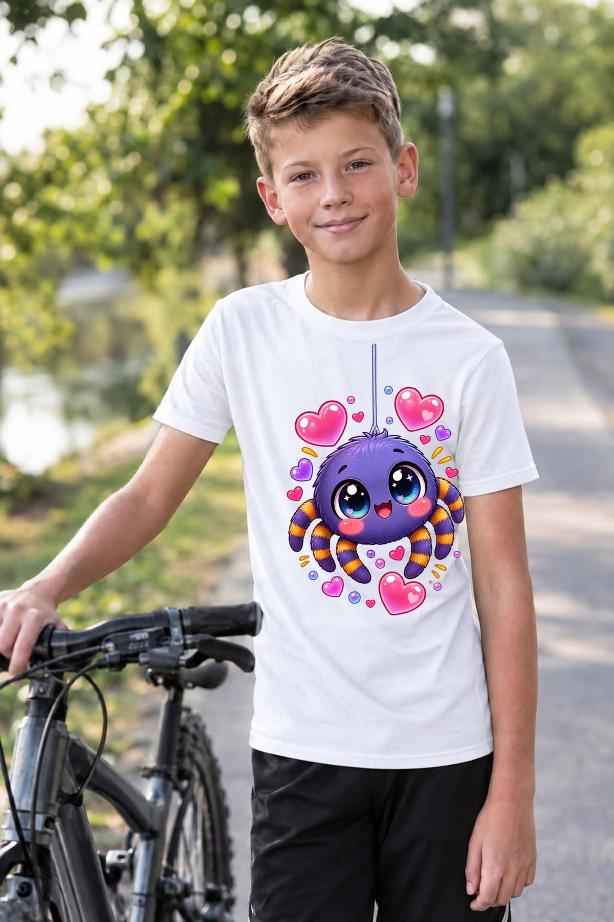 Koszulka z pająkiem dla chłopca biała słodki styl kawaii, zdjęcie 8
