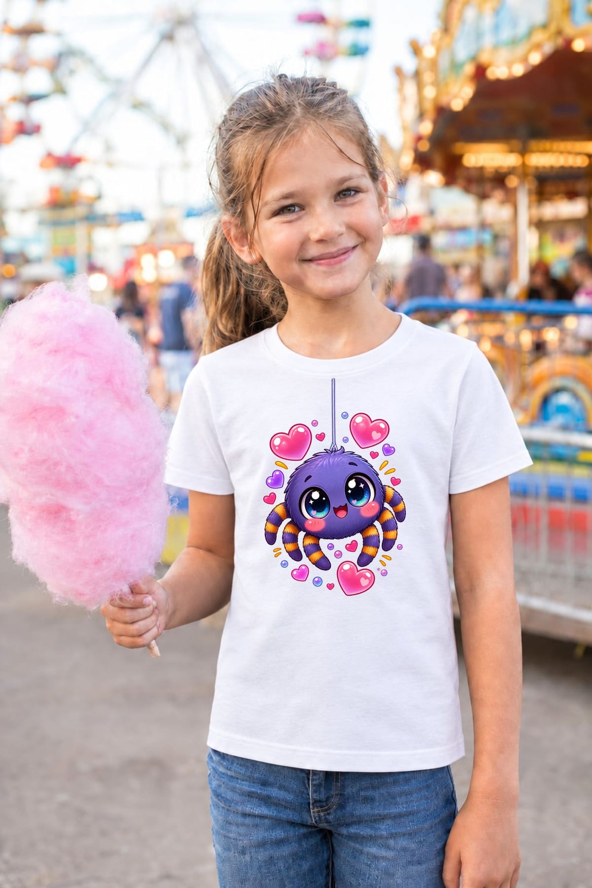 Koszulka z pająkiem dla dziewczynki biała słodki styl kawaii, zdjęcie 3