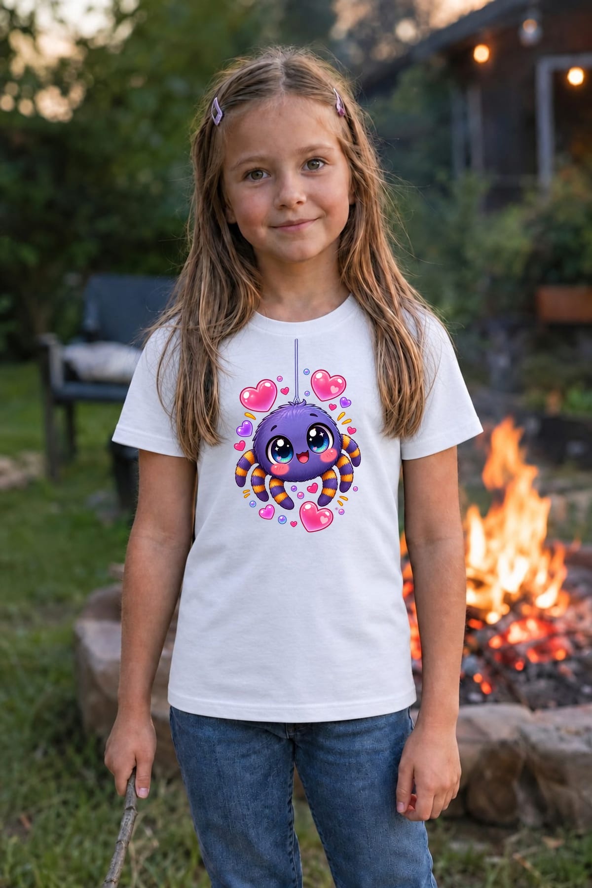 Koszulka z pająkiem dla dziewczynki biała słodki styl kawaii, zdjęcie 4