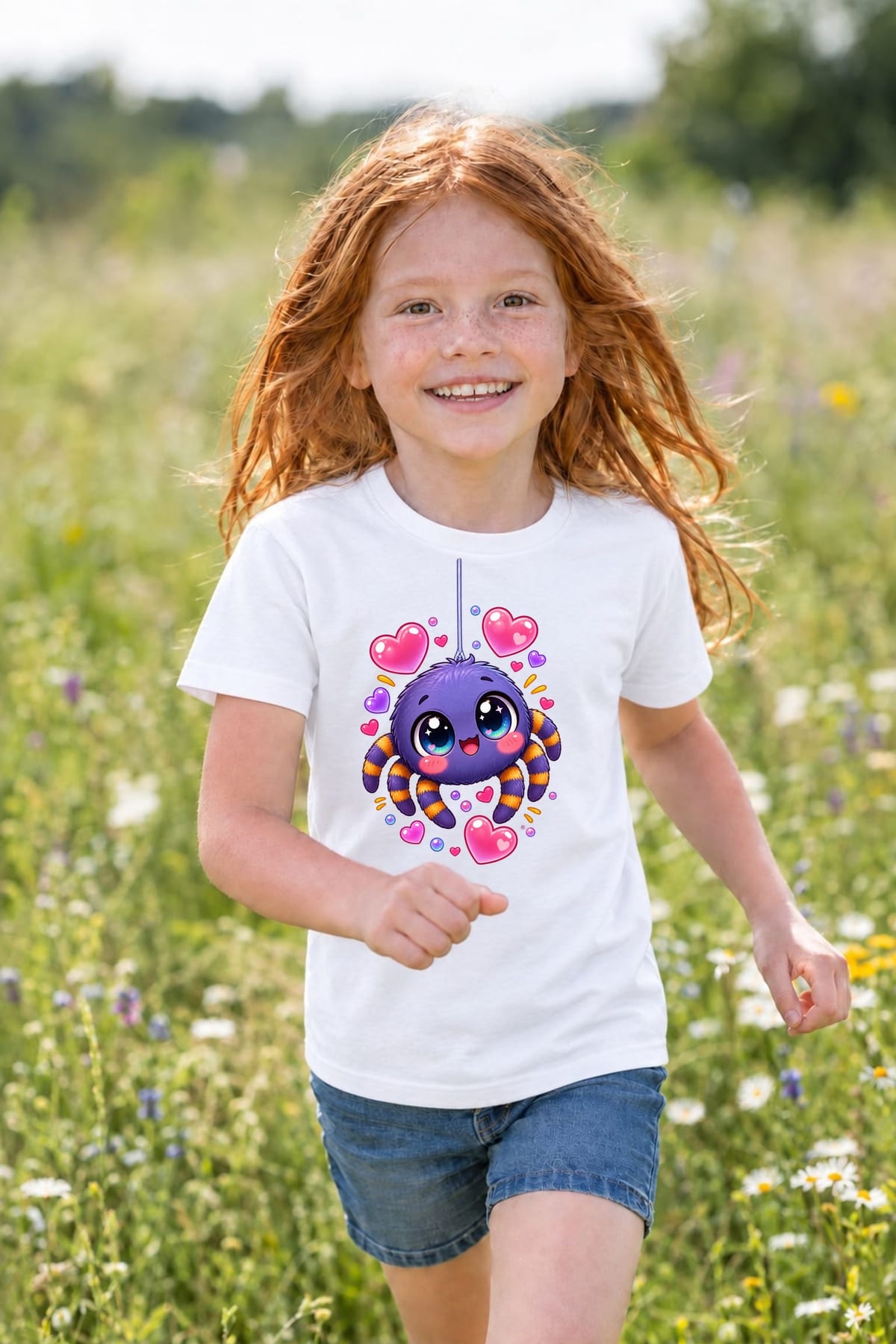 Koszulka z pająkiem dla dziewczynki biała słodki styl kawaii, zdjęcie 6