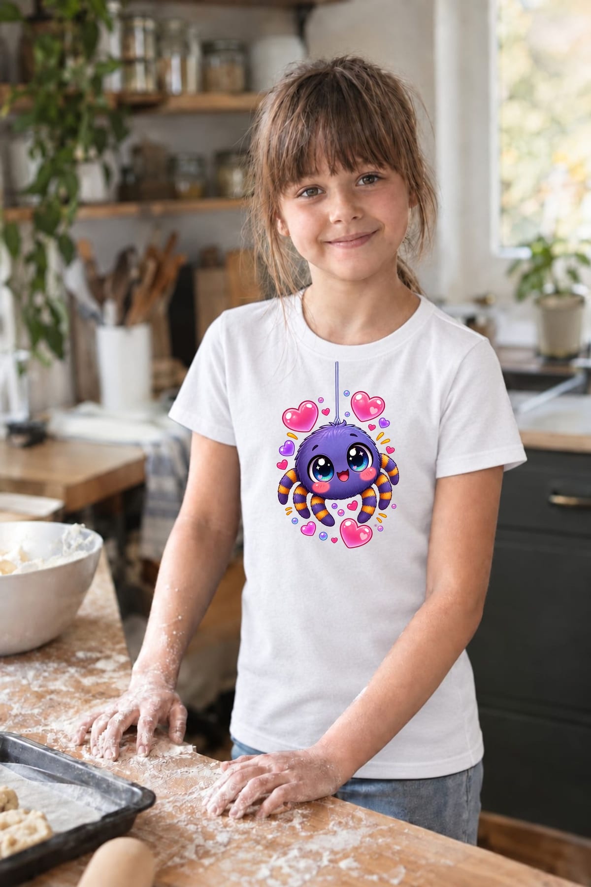Koszulka z pająkiem dla dziewczynki biała słodki styl kawaii, zdjęcie 7