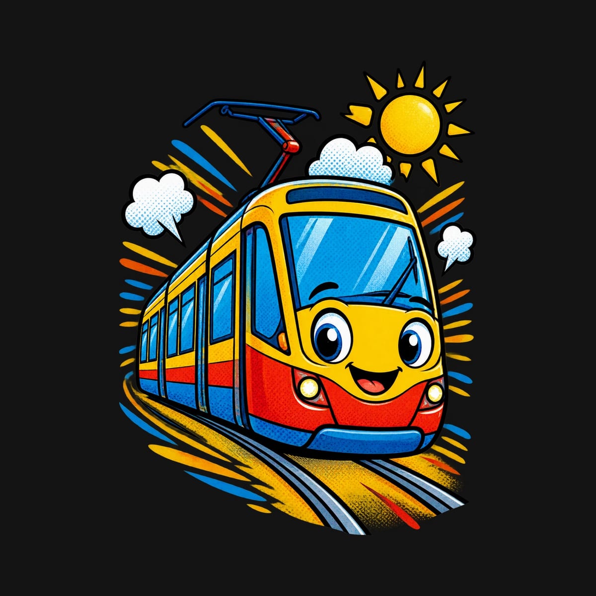 Koszulka z tramwajem dla chłopca czarna komiksowa dynamika, zdjęcie 2