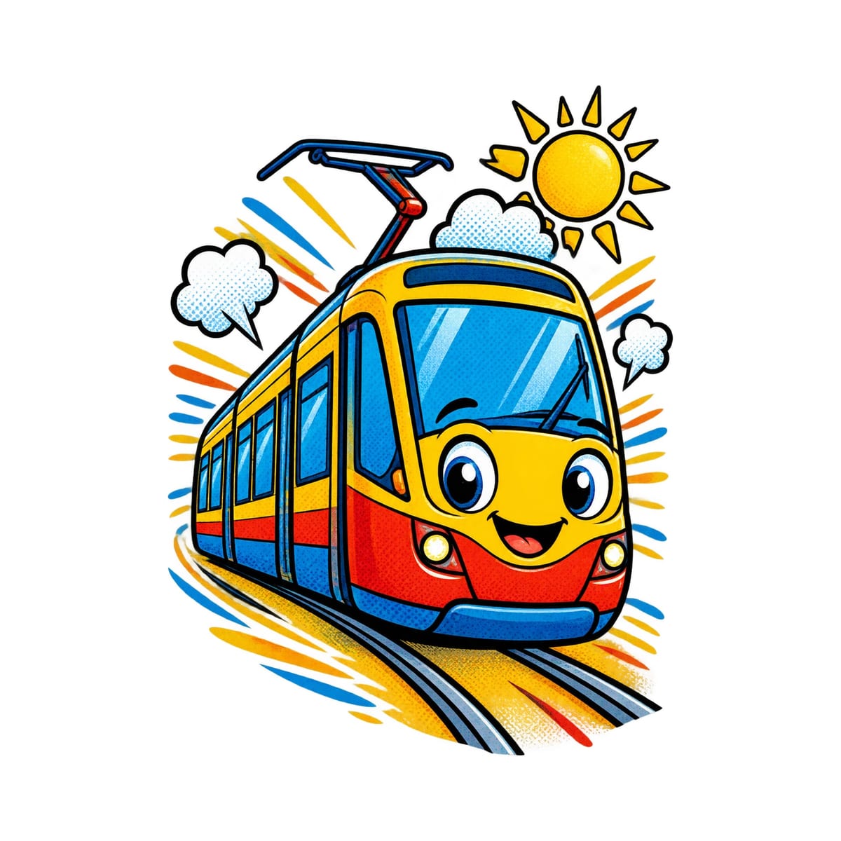 Koszulka z tramwajem dla chłopca biała komiksowa dynamika, zdjęcie 2
