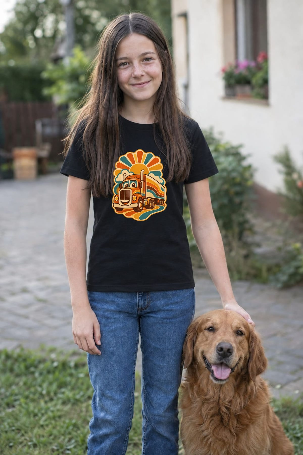Koszulka z ciężarówką w stylu retro dla dziewczynki czarna retro lata 70, zdjęcie 8