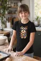 Koszulka ze sznaucerem dla dziewczynki czarna z kwiatowych płatków, zdjęcie 4