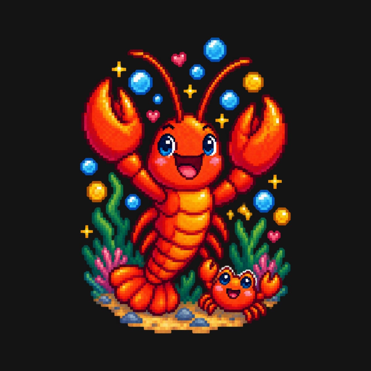 Koszulka z homarem pixel art dla chłopca czarna retro pixel art, zdjęcie 2