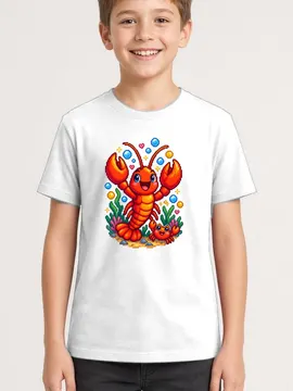 Koszulka z homarem pixel art dla chłopca biała retro pixel art