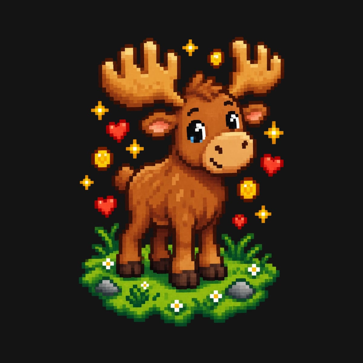 Koszulka z łosiem dla chłopca czarna retro pixel art, zdjęcie 2