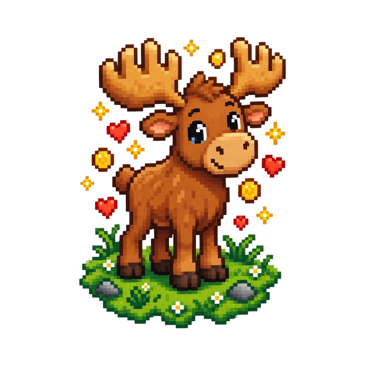 Koszulka z łosiem dla chłopca biała retro pixel art, zdjęcie 2