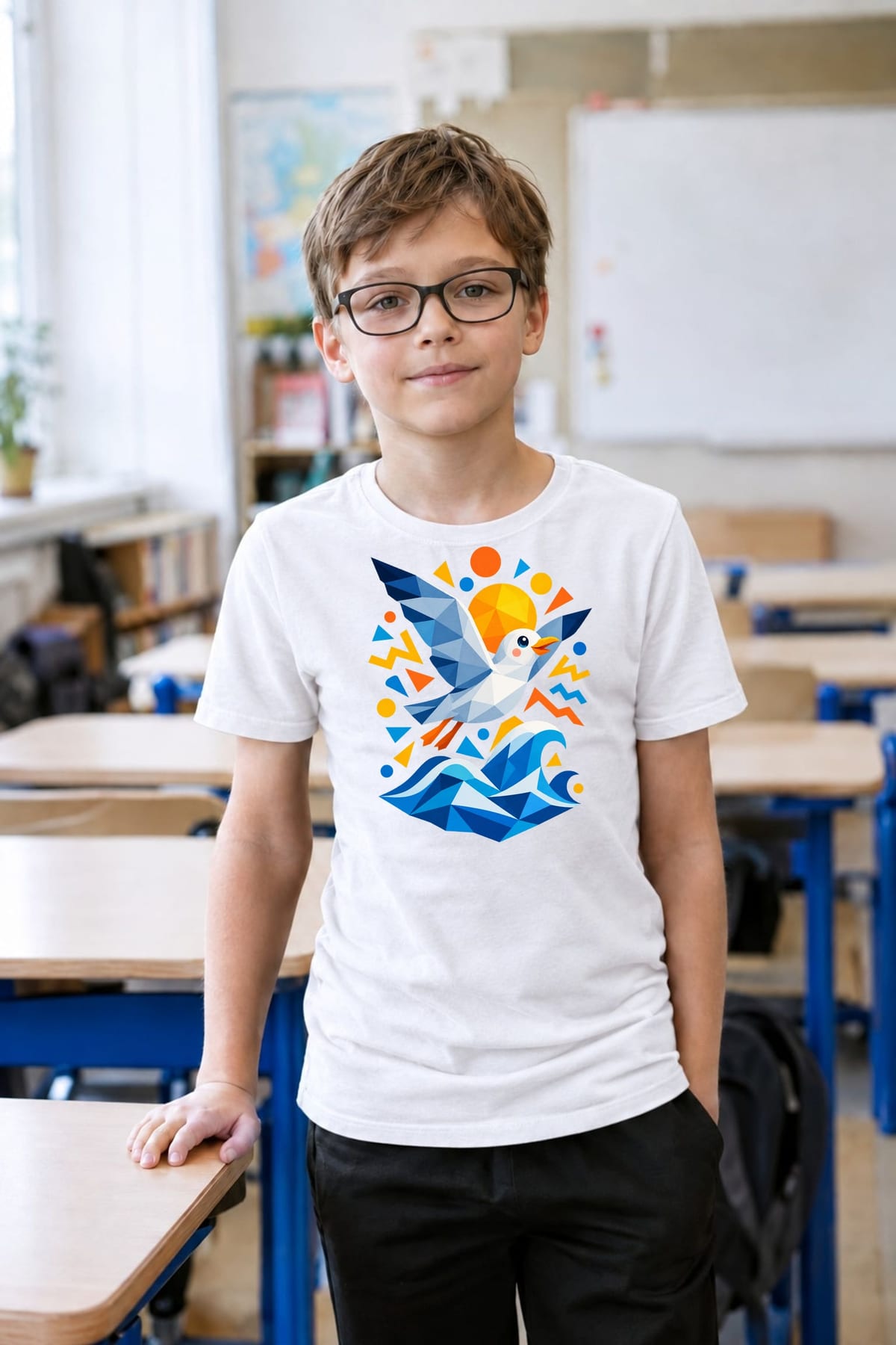 Koszulka z mewą dla chłopca biała geometryczne kształty, zdjęcie 6