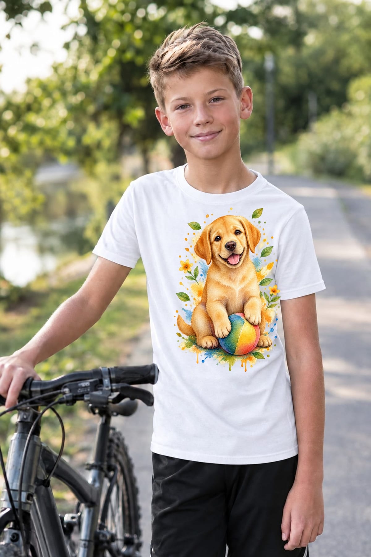 Koszulka z labradorem dla chłopca biała delikatna akwarela, zdjęcie 5