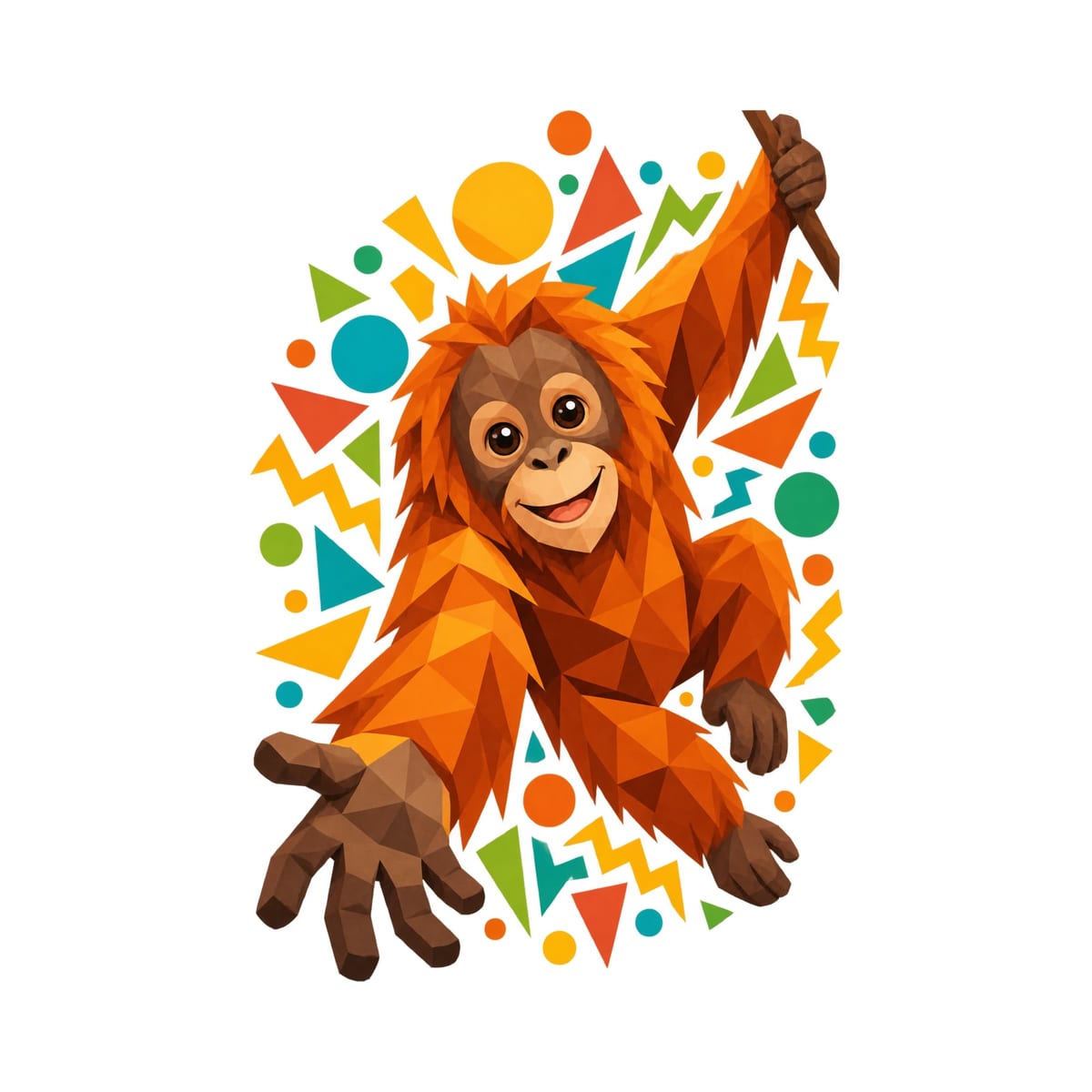 Koszulka z orangutanem dla dziewczynki biała geometryczne kształty, zdjęcie 2