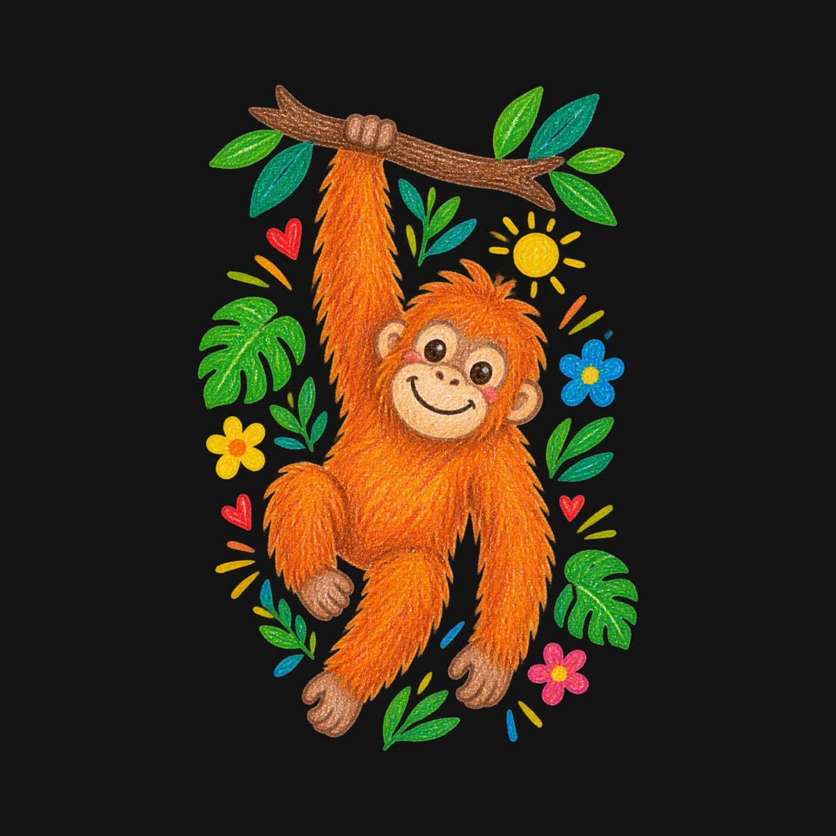 Koszulka z orangutanem dla dziewczynki czarna rysunek kredkami, zdjęcie 2