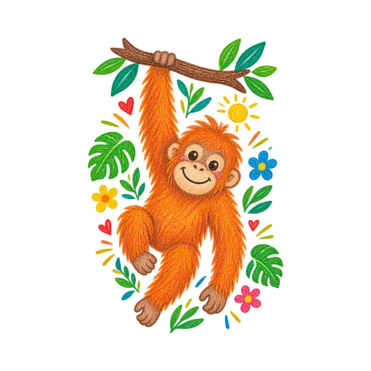 Koszulka z orangutanem dla dziewczynki biała rysunek kredkami, zdjęcie 2