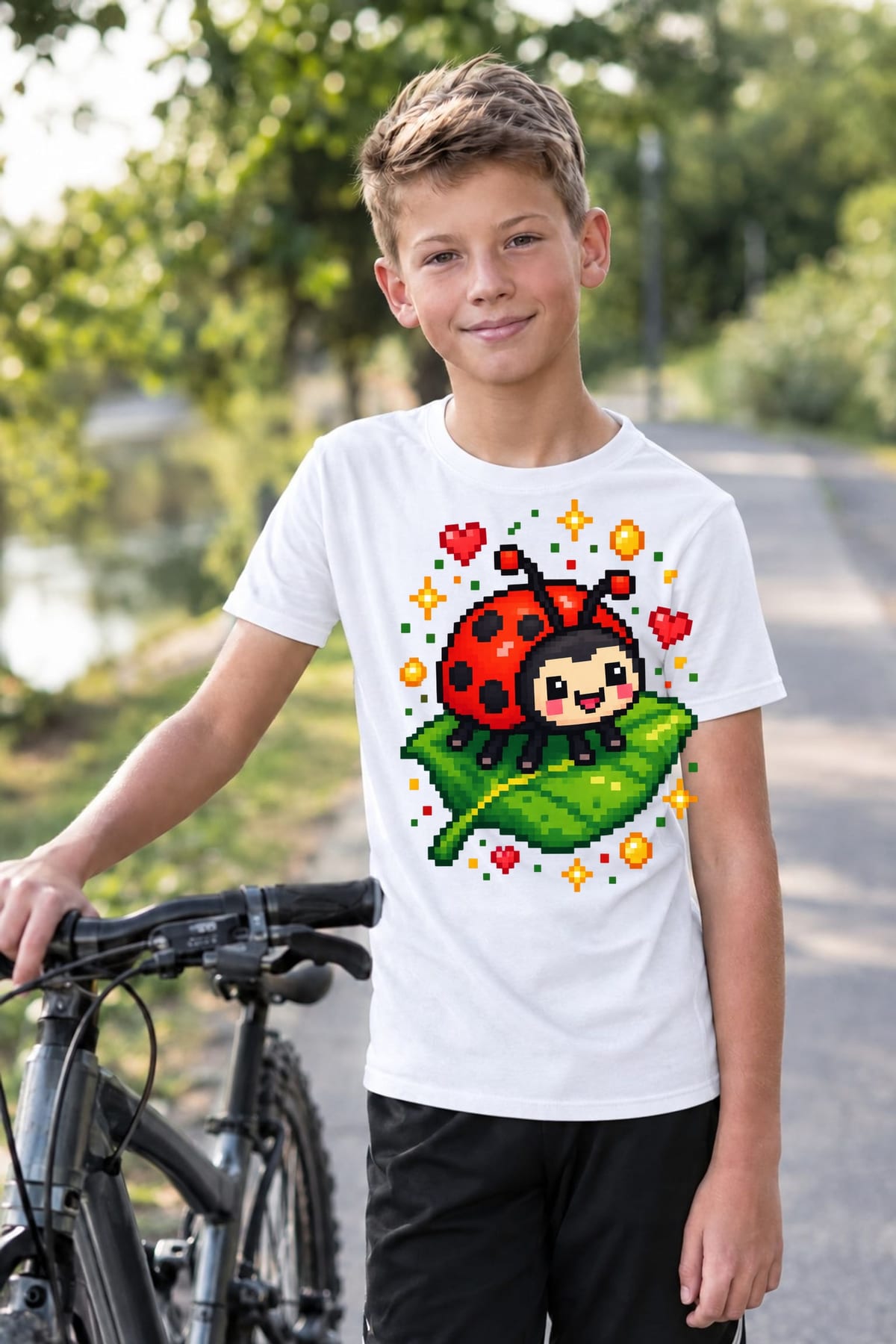 Koszulka z biedronką dla chłopca biała pixel art dla dzieci, zdjęcie 7