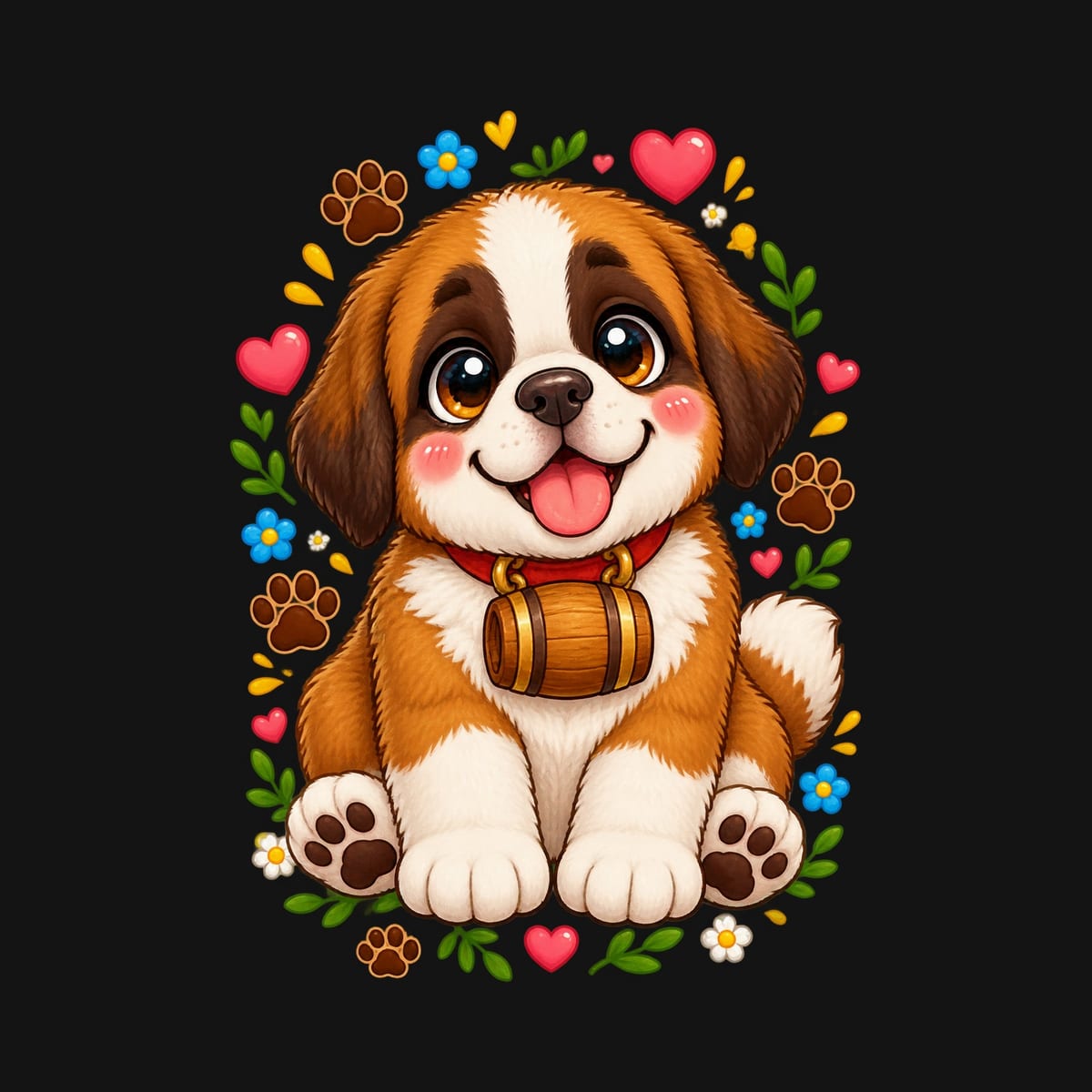 Koszulka z bernardynem dla chłopca czarna słodki kawaii, zdjęcie 2