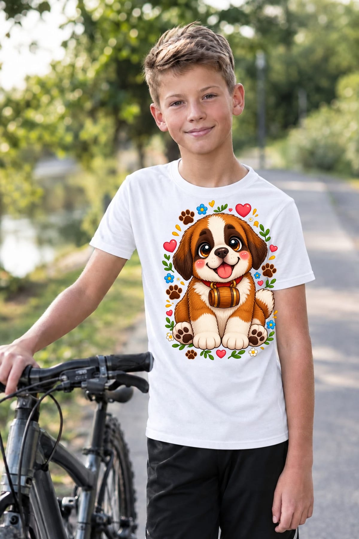 Koszulka z bernardynem dla chłopca biała słodki kawaii, zdjęcie 8