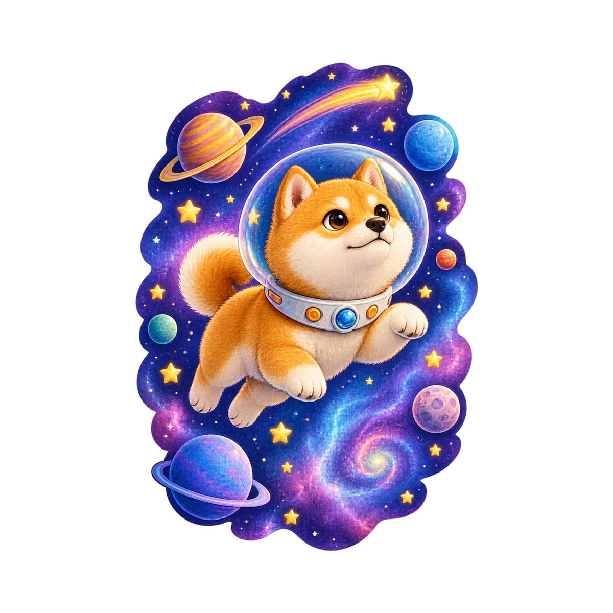Koszulka dziecięca z shiba inu dla chłopca biała kosmiczna przygoda, zdjęcie 2