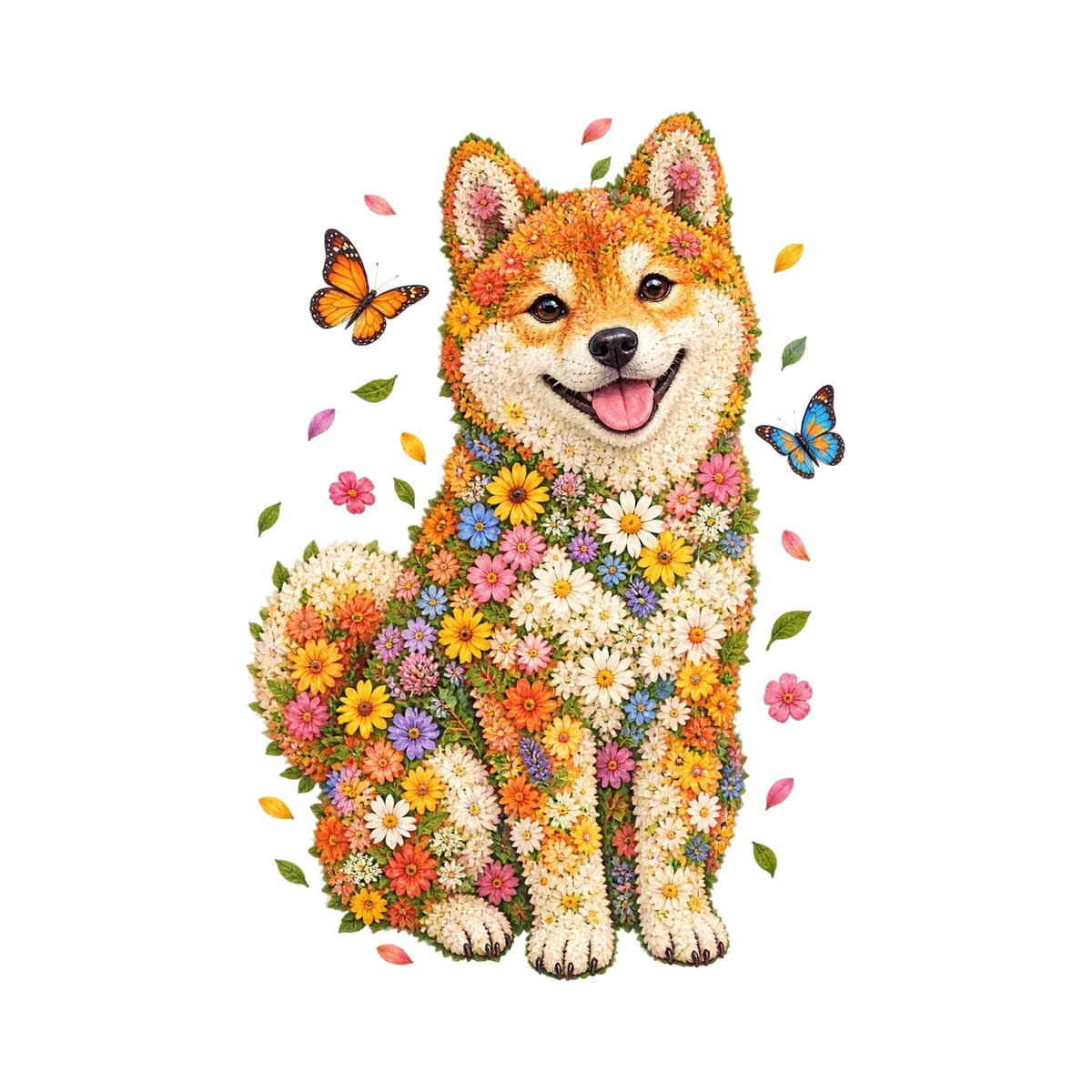 Koszulka z shiba inu dla dziewczynki biała portret z kwiatów, zdjęcie 2