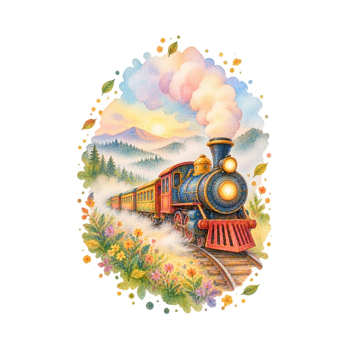 Koszulka z lokomotywą dla chłopca biała delikatna akwarela, zdjęcie 2