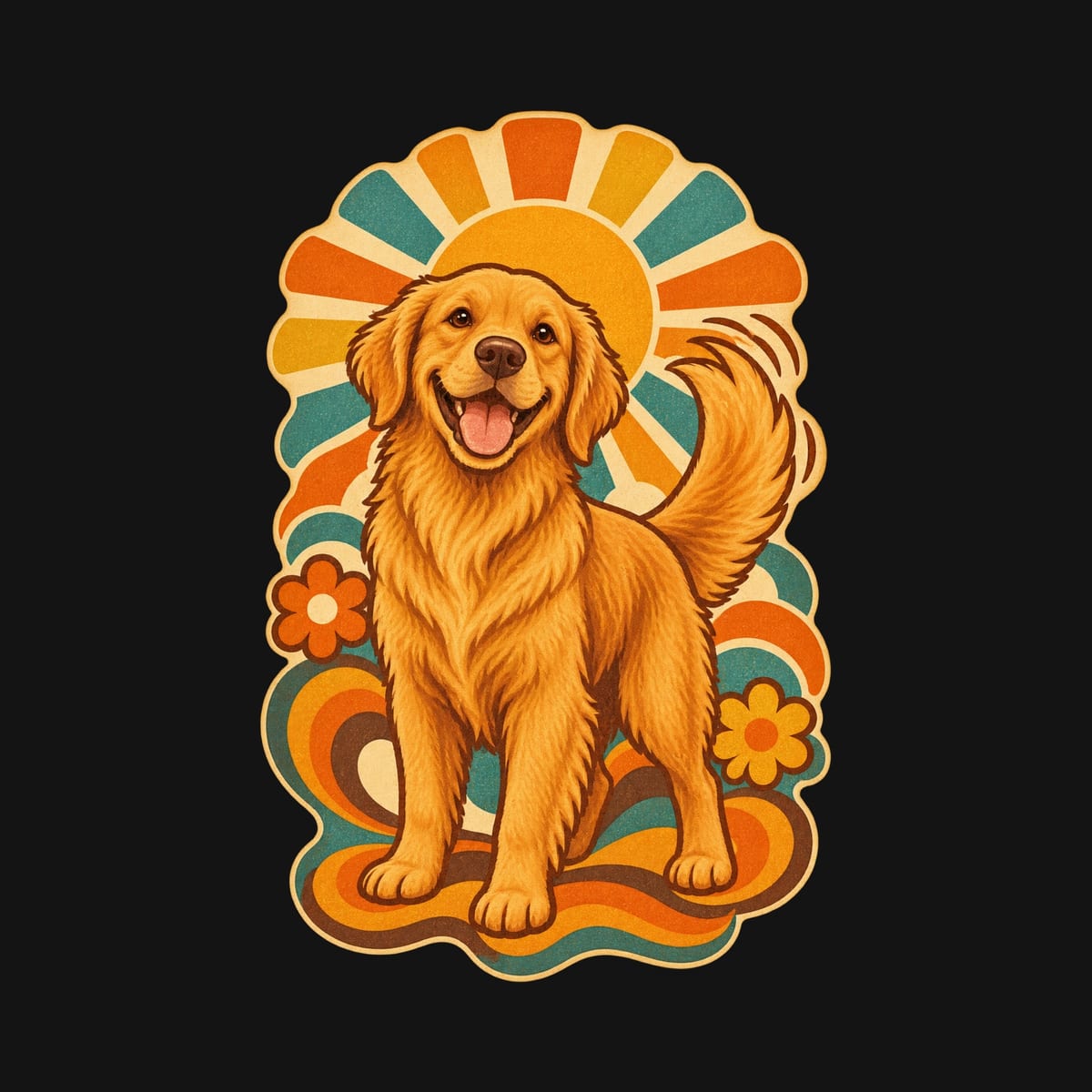 Koszulka z golden retrieverem dla chłopca czarna klimat retro lata 70, zdjęcie 2