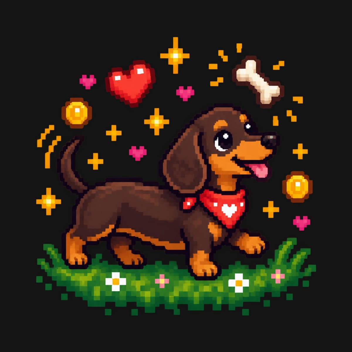 Koszulka dla chłopca z jamnikiem czarna pixel art dla dzieci, zdjęcie 2