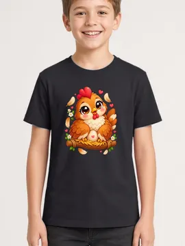 Koszulka z kurą dla chłopca czarna słodki kawaii