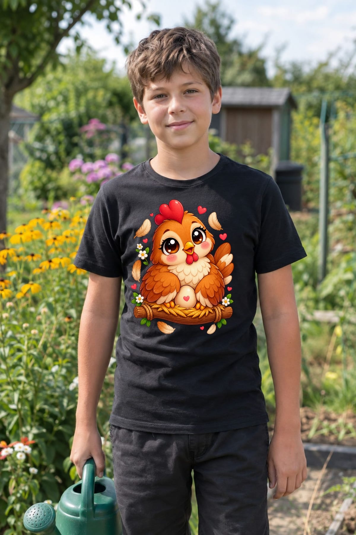 Koszulka z kurą dla chłopca czarna słodki kawaii, zdjęcie 4