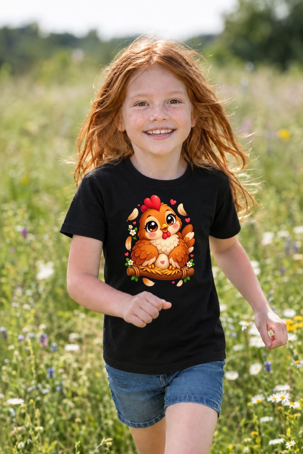 Koszulka z kurą dla dziewczynki czarna słodki kawaii, zdjęcie 4