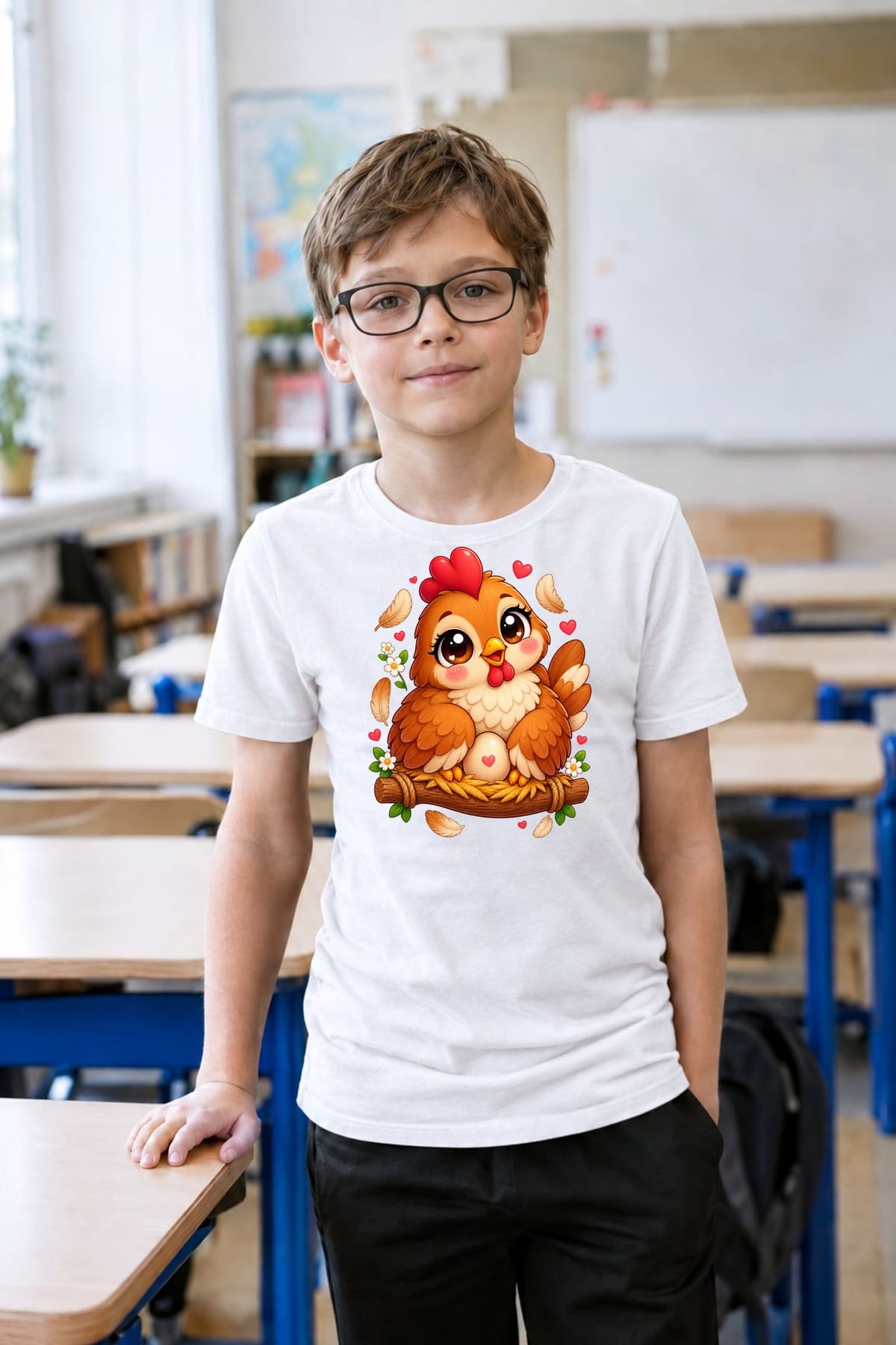 Koszulka z kurą dla chłopca biała słodki kawaii, zdjęcie 5