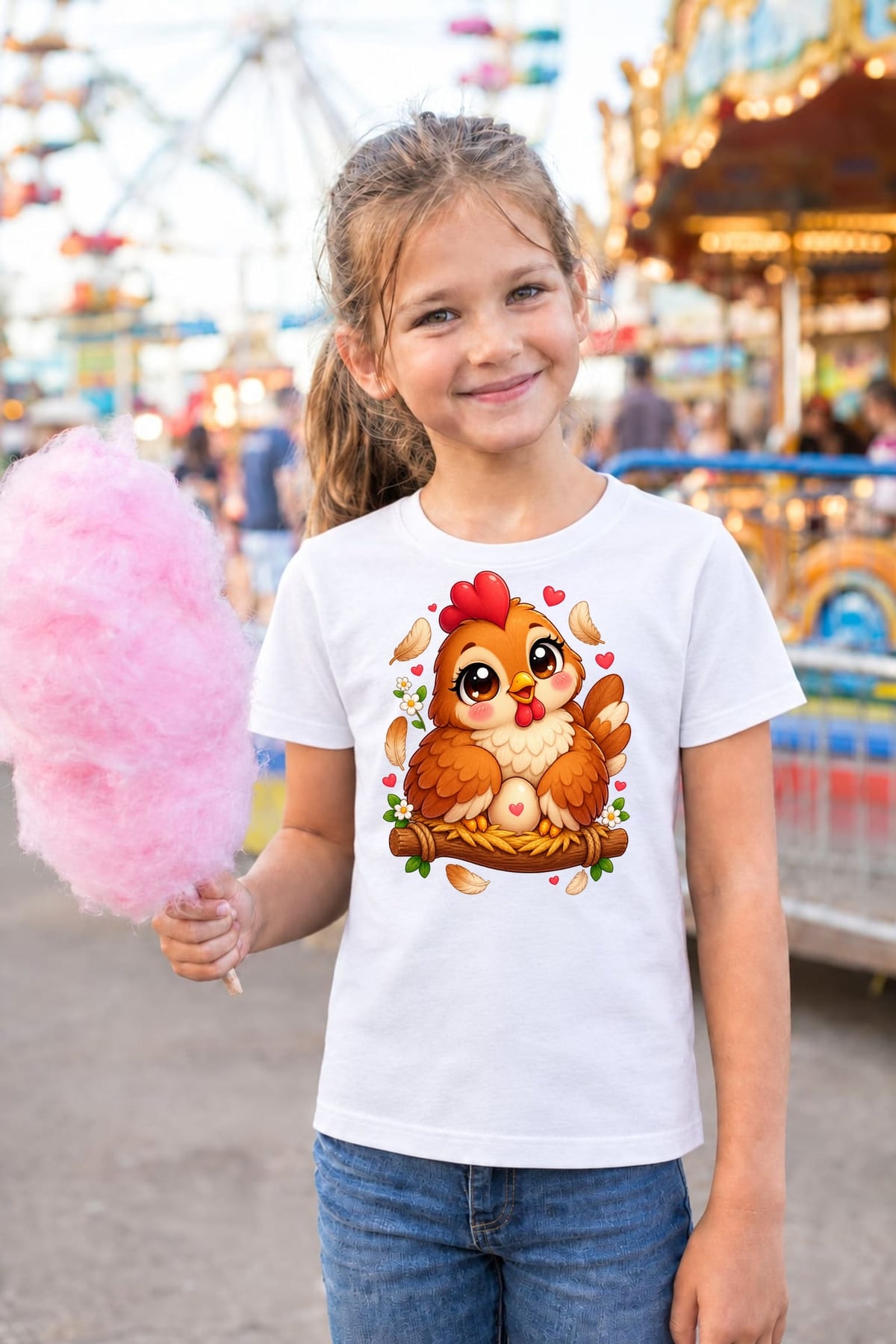 Koszulka z kurą dla dziewczynki biała słodki kawaii, zdjęcie 4