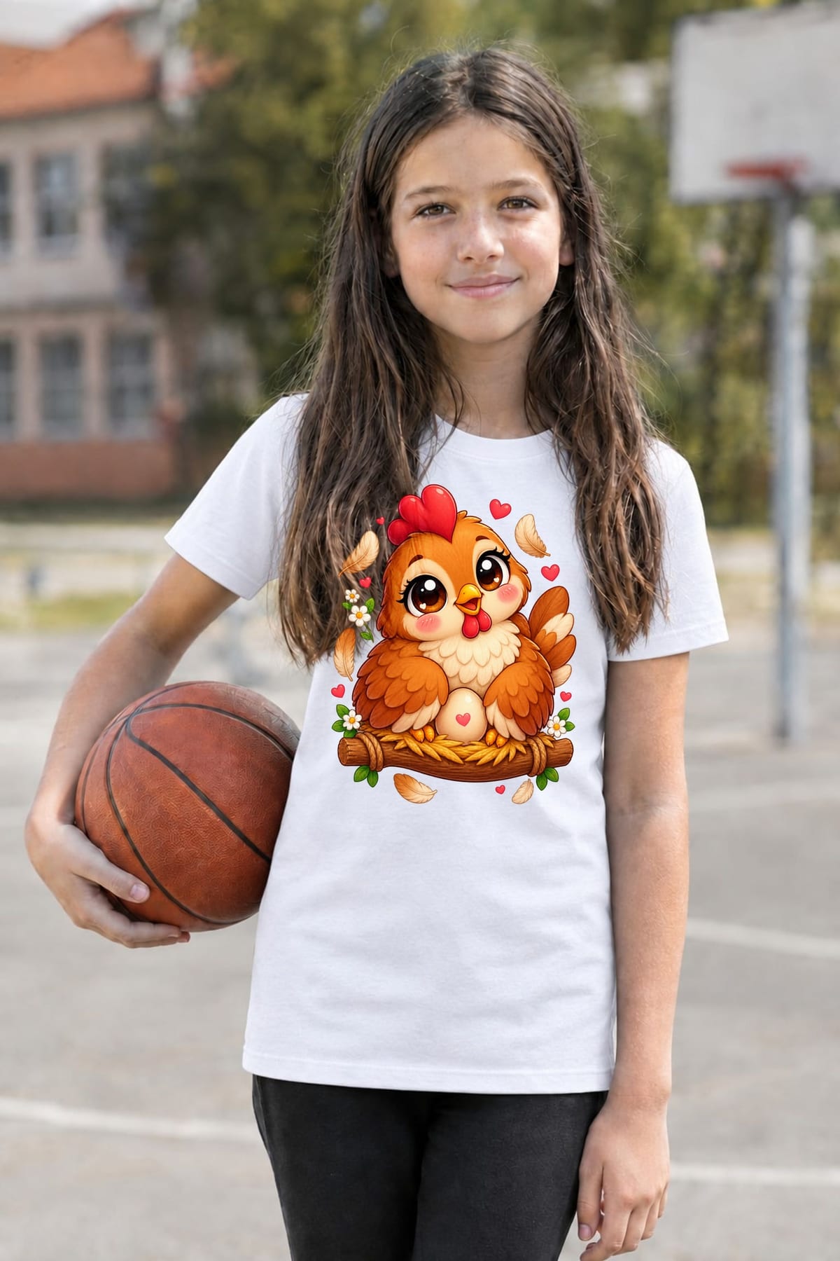 Koszulka z kurą dla dziewczynki biała słodki kawaii, zdjęcie 5