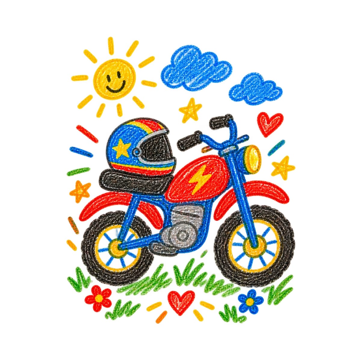 Koszulka z motorem dla dziewczynki biała rysunek kredkami, zdjęcie 2