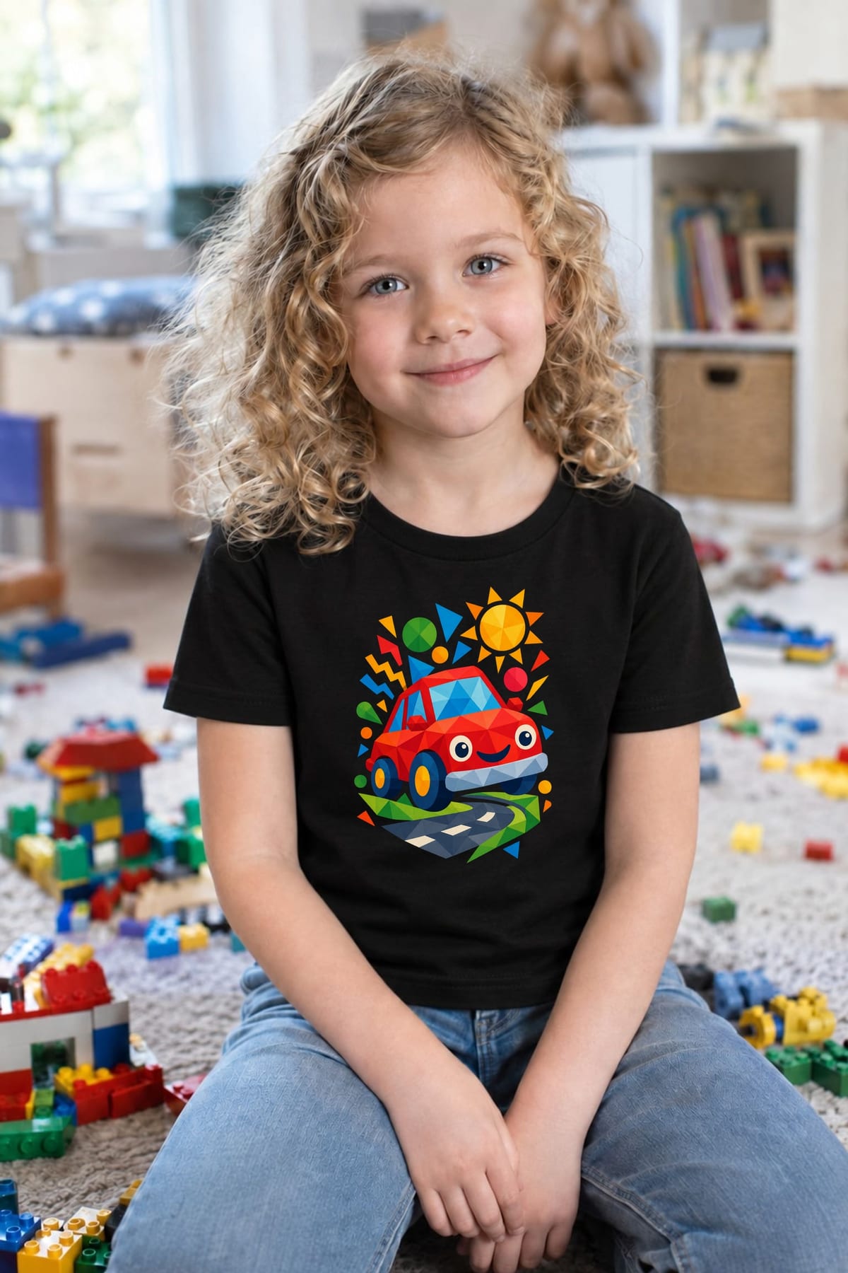 Koszulka dziecięca z samochodem dla dziewczynki czarna geometryczne, zdjęcie 8