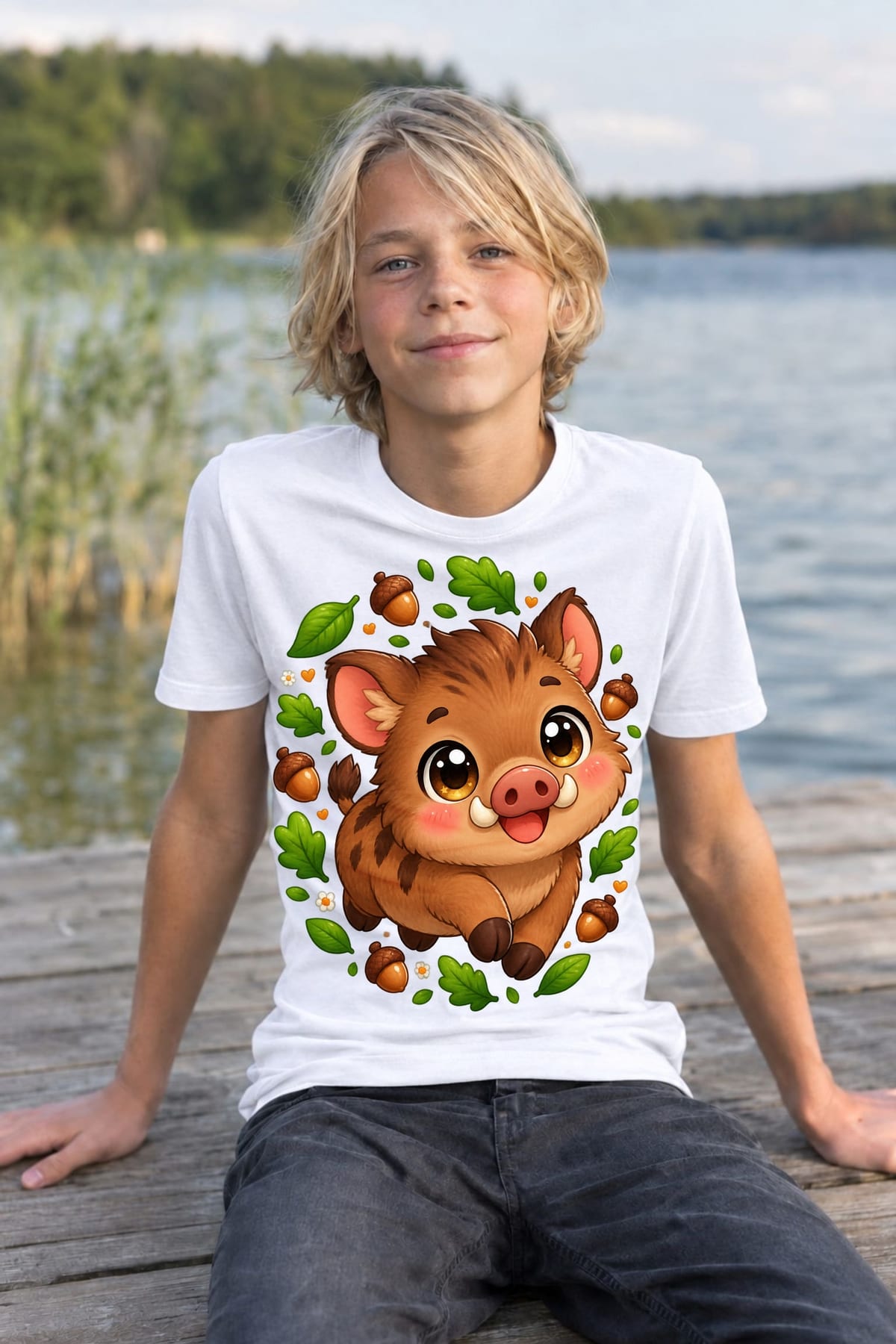 Koszulka z dzikiem dla chłopca biała słodki kawaii, zdjęcie 6