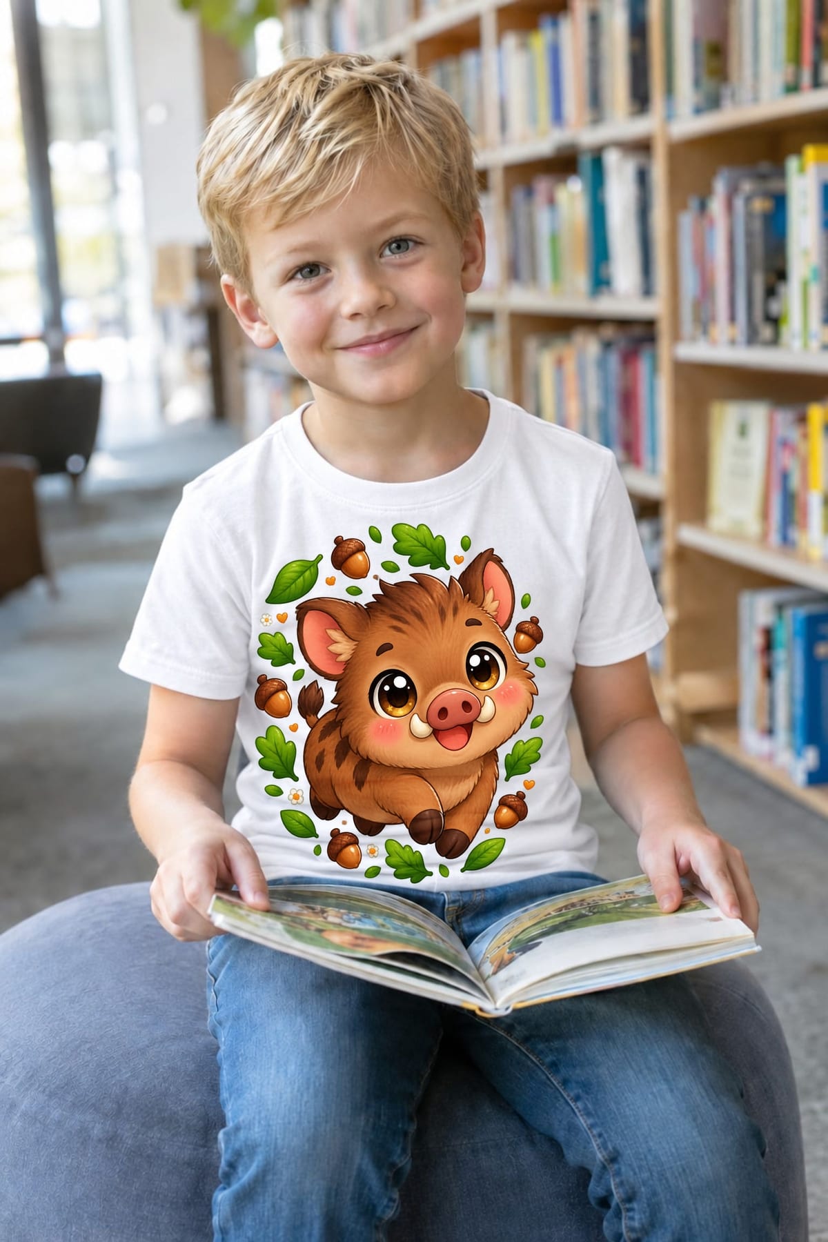 Koszulka z dzikiem dla chłopca biała słodki kawaii, zdjęcie 8