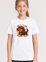 Koszulka z jamnikiem dla dziewczynki biała słodki styl kawaii, zdjęcie 1