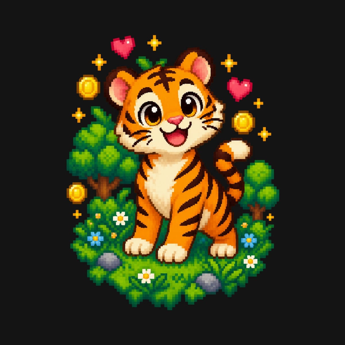 Koszulka dla chłopca z tygrysem czarna cyfrowy pixel art, zdjęcie 2