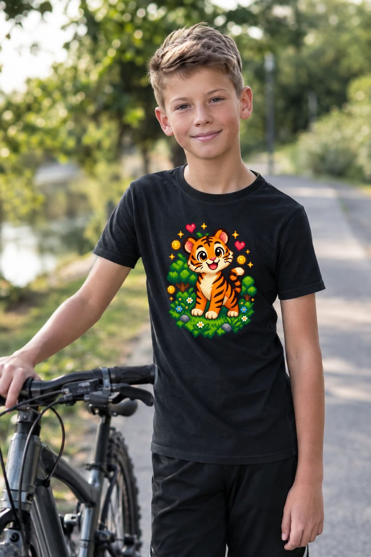 Koszulka dla chłopca z tygrysem czarna cyfrowy pixel art, zdjęcie 7