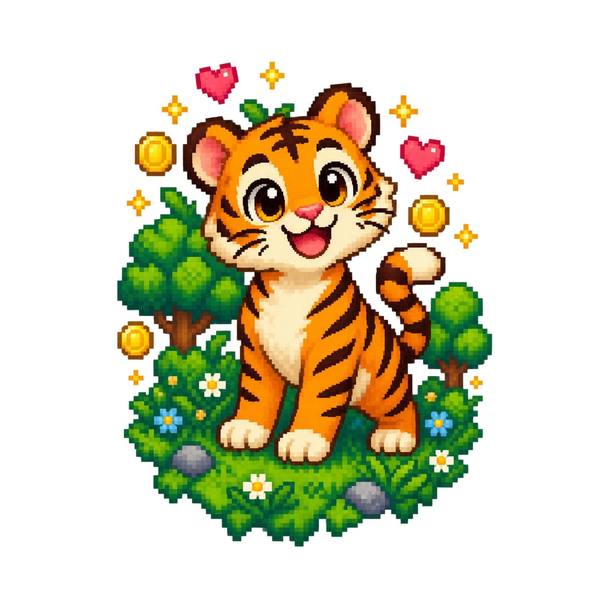 Koszulka dla chłopca z tygrysem biała cyfrowy pixel art, zdjęcie 2