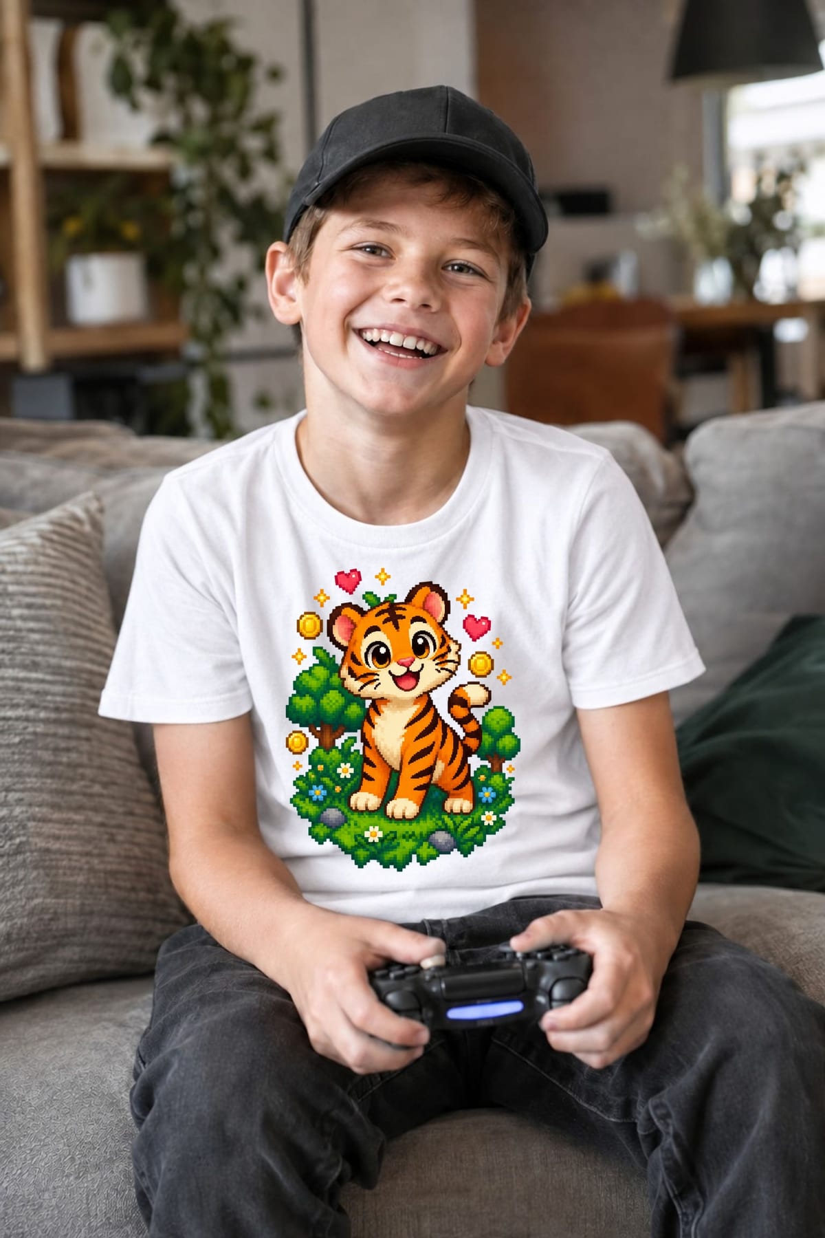 Koszulka dla chłopca z tygrysem biała cyfrowy pixel art, zdjęcie 7