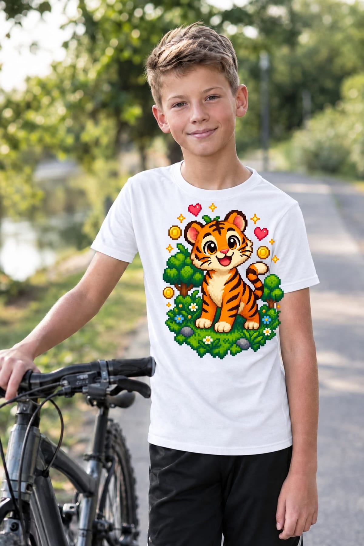 Koszulka dla chłopca z tygrysem biała cyfrowy pixel art, zdjęcie 8