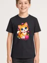 Koszulka z kotem dla chłopca czarna słodki styl kawaii, zdjęcie 1