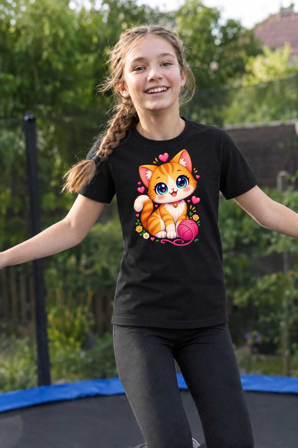 Koszulka z kotem dla dziewczynki czarna słodki kawaii, zdjęcie 8